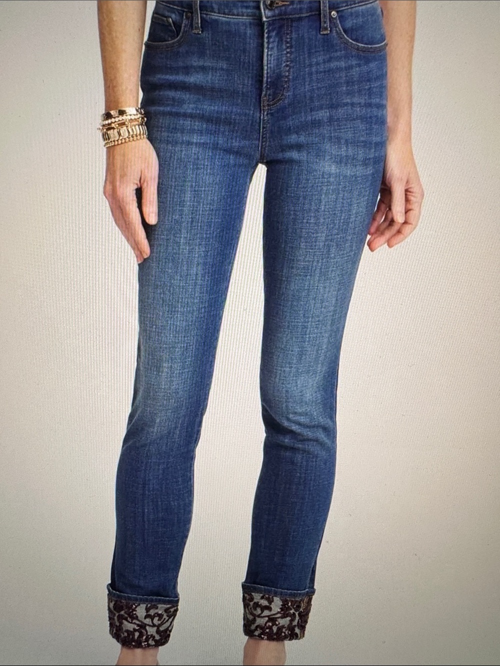 Chico's So slimming girlfriend sequin cuff ankle jeans